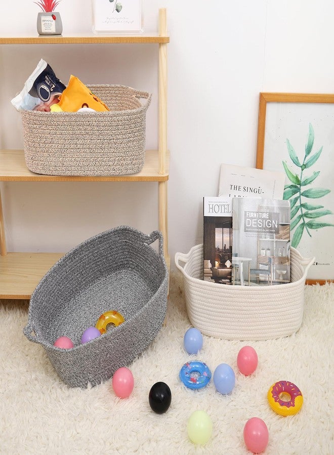 ABenkle Small Storage Basket with Handles, Cotton Rope Woven Dog Cat Toy Bin, Decorative Shelves Closet Organizing for Nursery Laundry Bedroom Bathroom, 14.2''x 11''x 5.1'' - Image 5